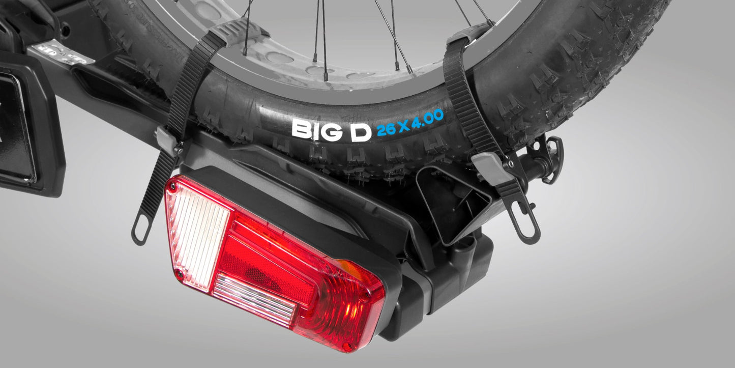 E-Scorpion 1 bike rack lights and wheel straps